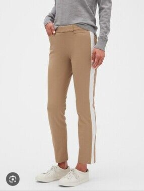 Banana Republic Brown Sloan Side White Color Block Bi- Stretch Pants Sz 4